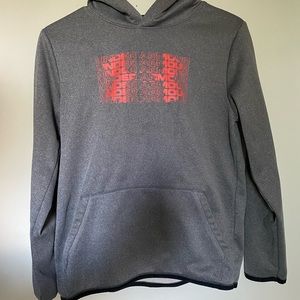 Under Armour, grey pullover hoodie, front pocket Size: YXL  - Youth size